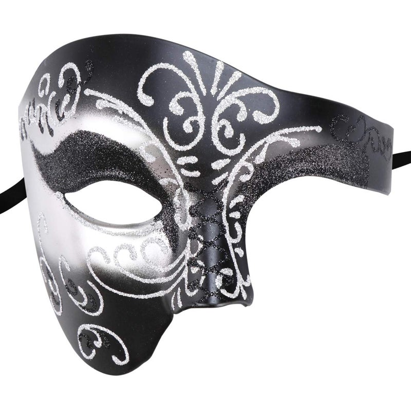 Thmyo Half Face Men's Phantom Of The Opera Vintage Design Venetian Carnival Masquerade Mask (Black&Silver 2) - Image 1